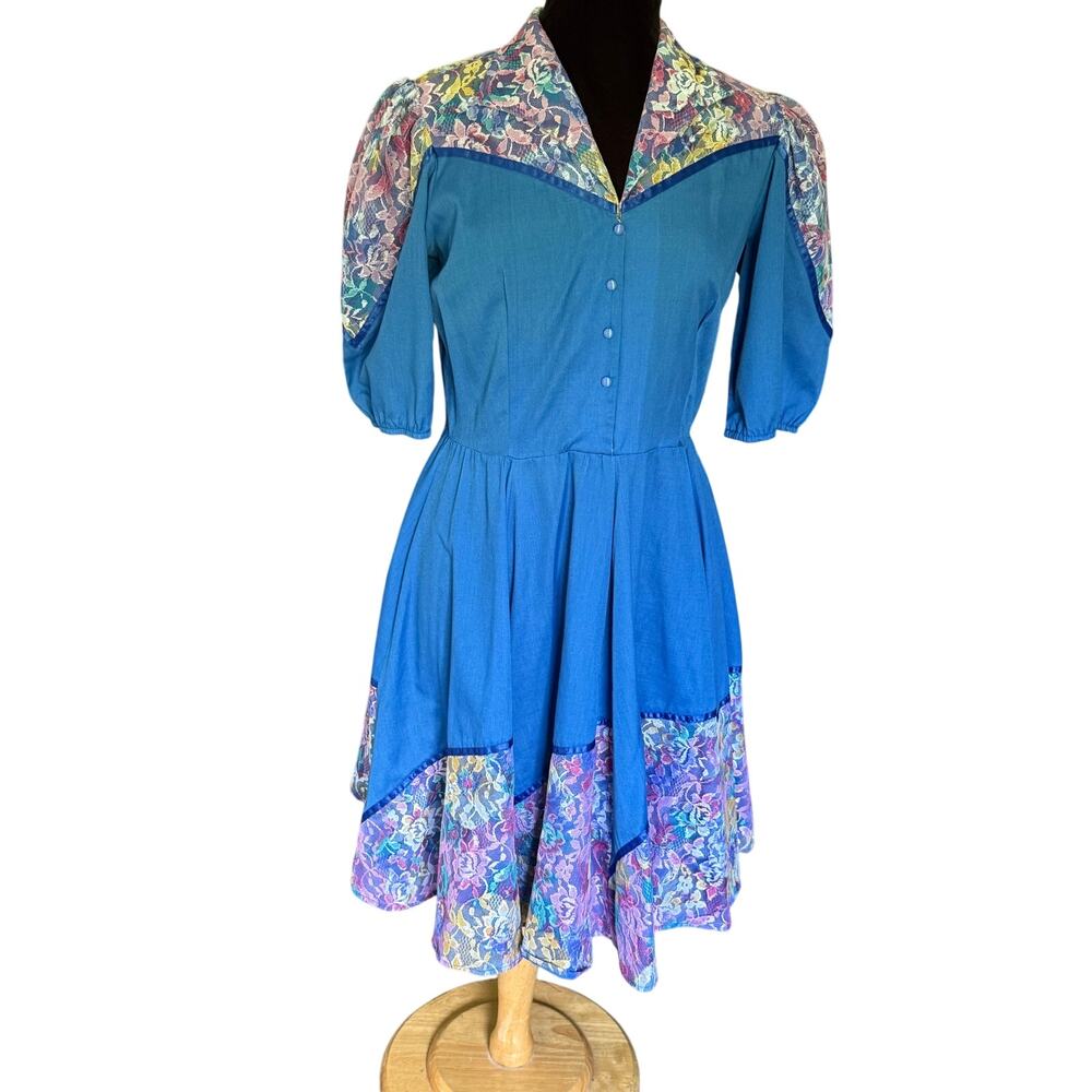 Vintage 60’s Jeri Bee Blue Purple Ombré Western Square Dancing Dress Small Med